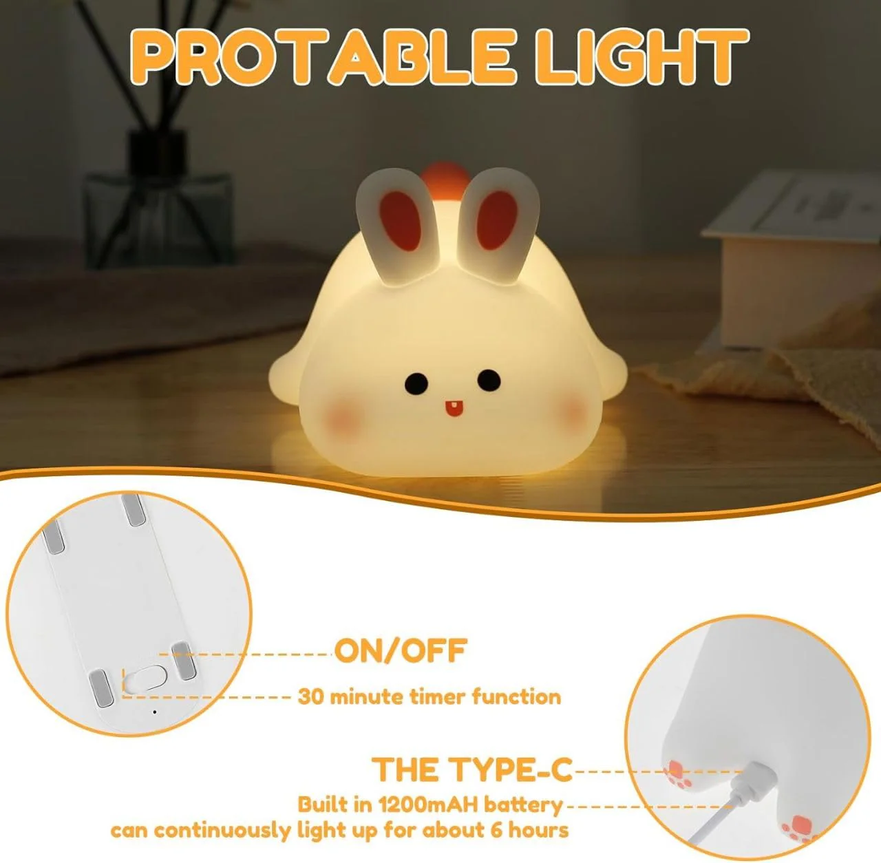 Rabbit LAMP -  Cute Silicone Led Night Light Usb Rechargeable Touch Control