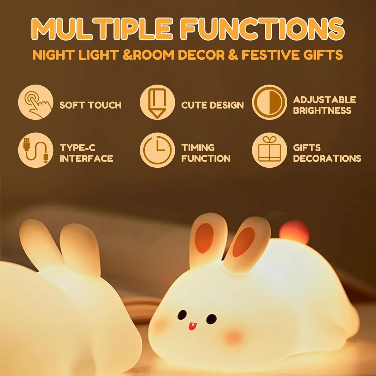 Cute Silicone Led Night Lamp - Usb Rechargeable & Touch Control